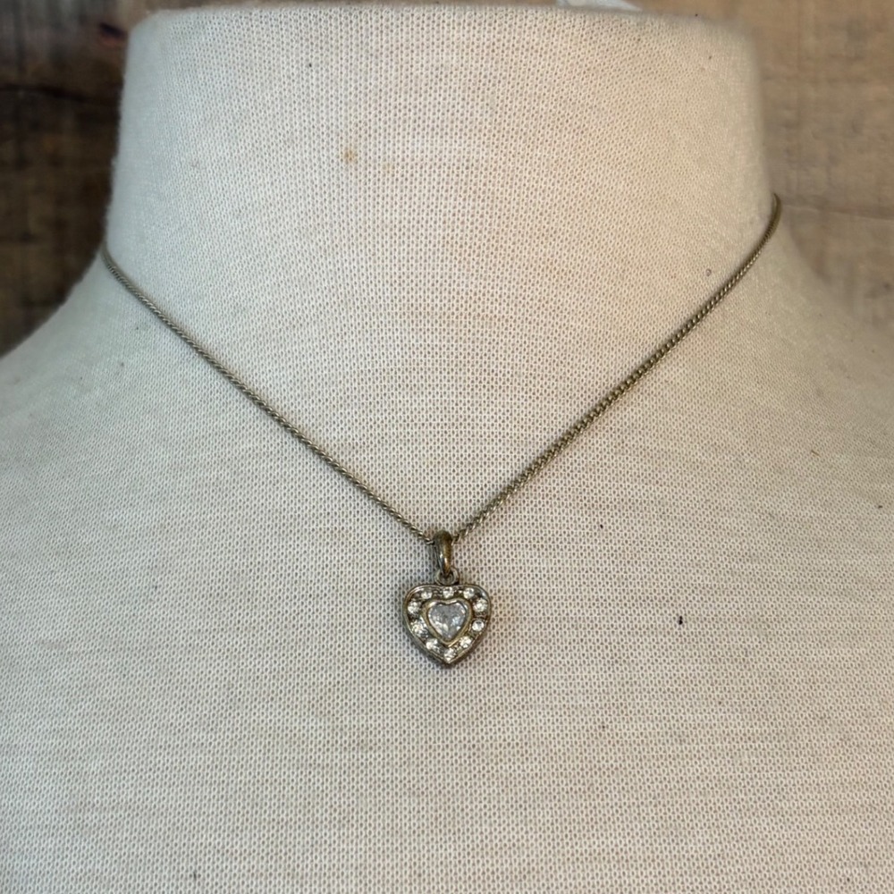 Nine West Silver Tone Heart Pendant Necklace Rhinestone Crystal